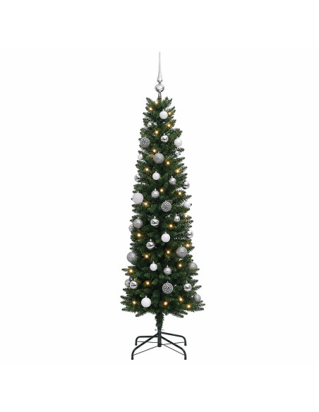 Albero di Natale artificiale sottile con palline 150 cm 150 LED