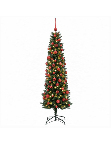 Albero di Natale Artificiale Slim con Palline 210 cm 300 LED