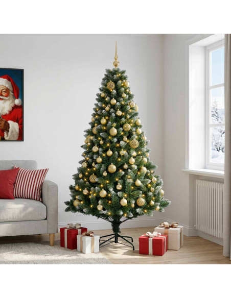 Albero di Natale Artificiale con Palline 210 cm 300 LED