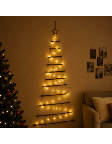 Albero di Natale appeso 150 cm 80 LED Bianco caldo