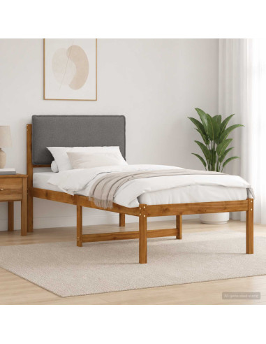 Letto con Testiera Rivestita Naturale e Grigio Chiaro