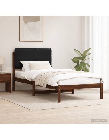 Letto con Testiera Rivestita Marrone scuro e Nero 90 x 200 cm