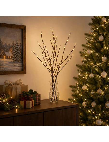Rami di rame natalizi con LED 3 pz Marrone 62 cm Acciaio 60 LED
