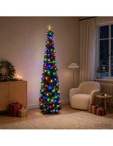 Albero di Natale LED pop-up con stella 180 cm 100 LED PET Nero