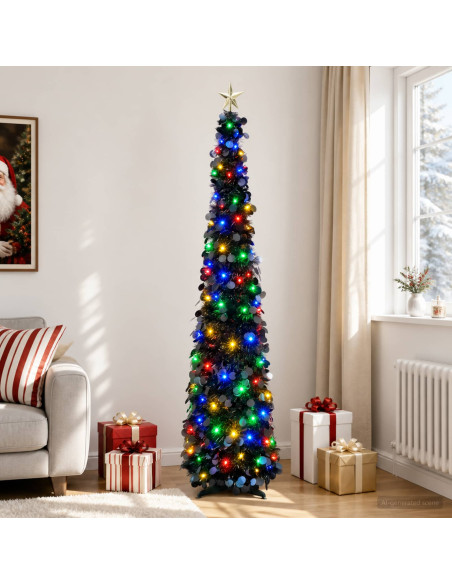 Albero di Natale LED pop-up con stella 180 cm 100 LED PET Nero