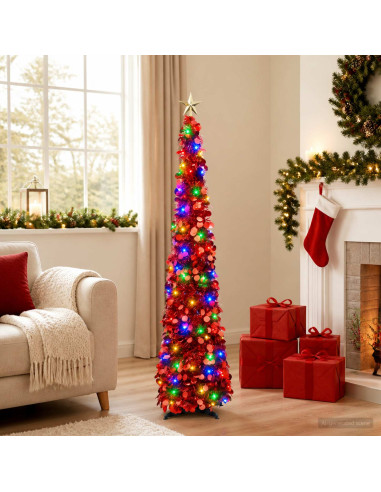 Albero di Natale LED pop-up con stella 150 cm 50 LED PET Rosso