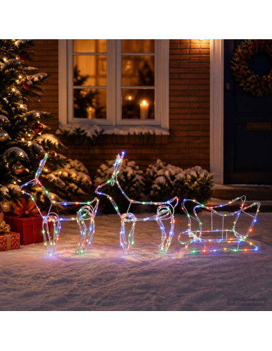 Decorazione natalizia con renna e slitta LOVIISA 240 LED