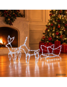 Decorazione natalizia con renna e slitta LOVIISA 240 LED
