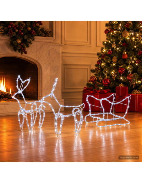 Decorazione natalizia con renna e slitta LOVIISA 240 LED