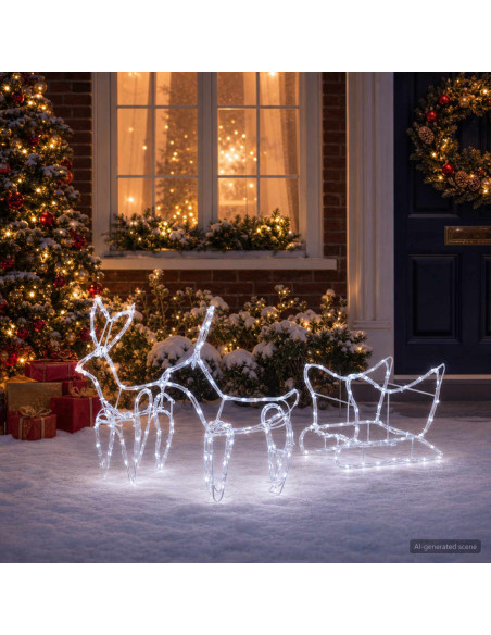 Decorazione natalizia con renna e slitta LOVIISA 240 LED