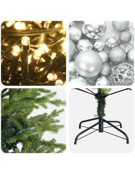 Albero di Natale artificiale con palline 210 cm 300 LED