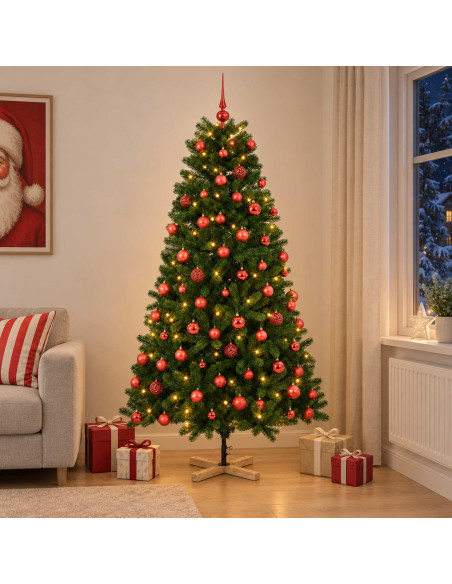 Albero di Natale artificiale con palline 210 cm 300 LED