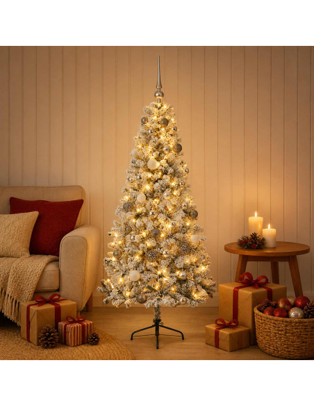 Albero di Natale artificiale con palline 150 cm 150 LED