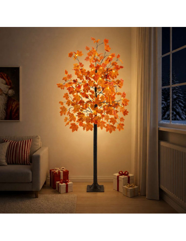 Albero di Natale in acero con LED Marrone 210 cm Plastica