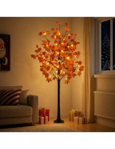 Albero di Natale in acero con LED Marrone 180 cm Plastica