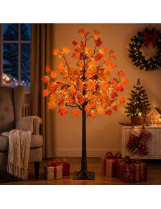 Albero di Natale in acero con LED Marrone 120 cm Plastica