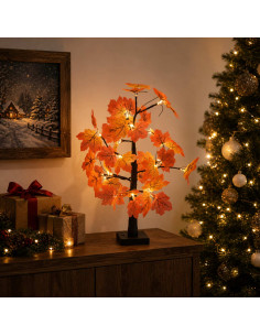 Albero di Natale in acero con LED 2 pz Marrone 58 cm Plastica