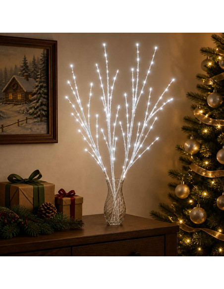 Rami di rame natalizi con LED 3 pz Bianco 62 cm Acciaio 165 LED