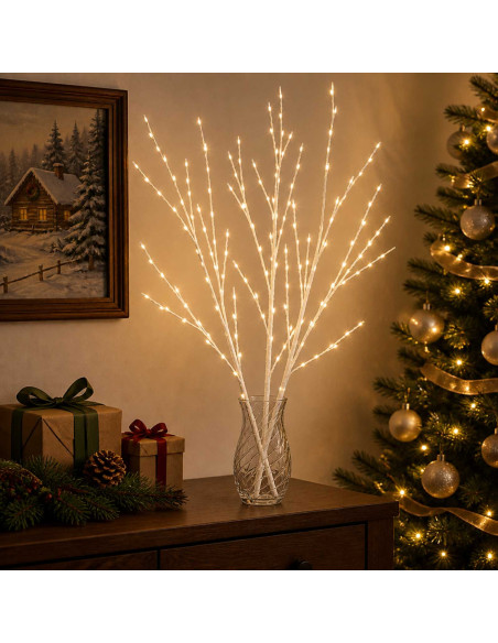Rami di rame natalizi con LED 3 pz Bianco 62 cm Acciaio 165 LED