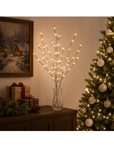 Rami di rame natalizi con LED 3 pz Bianco 62 cm Acciaio 60 LED