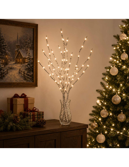 Rami di rame natalizi con LED 3 pz Bianco 62 cm Acciaio 60 LED