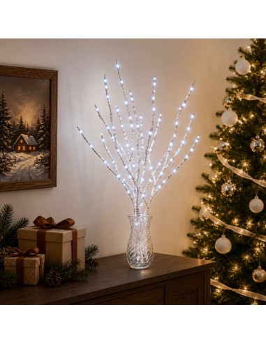 Rami di rame natalizi con LED 3 pz Bianco 62 cm Acciaio 60 LED