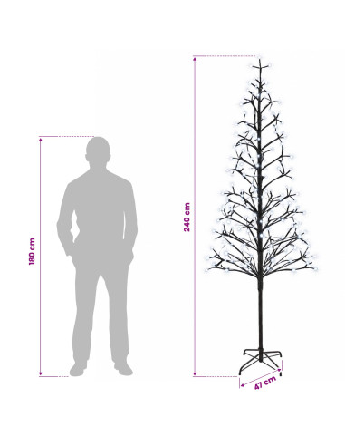 Albero di Natale con luci LED Nero 47 x 240 cm Acciaio 268 LED