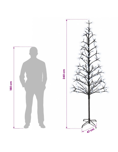Albero di Natale con luci LED Nero 47 x 240 cm Acciaio 268 LED