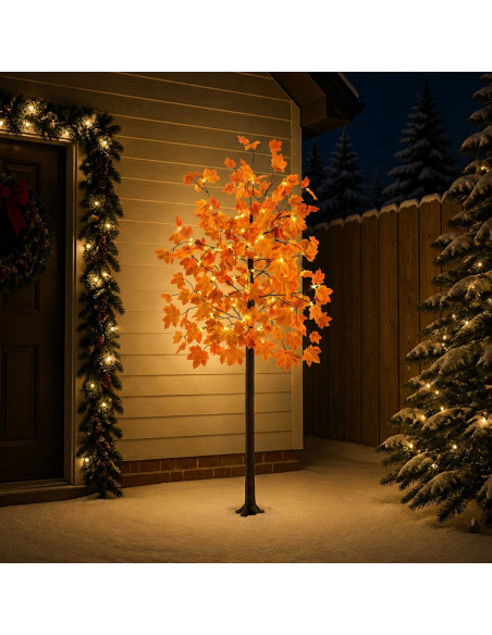 Albero di Natale in acero con LED Marrone 210 cm Plastica