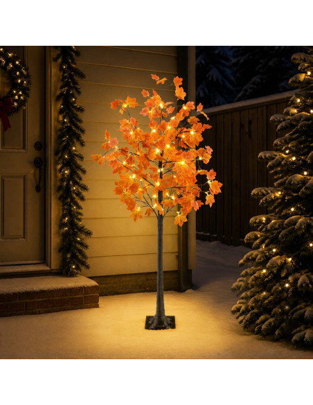 Albero di Natale in acero con LED Marrone 180 cm Plastica