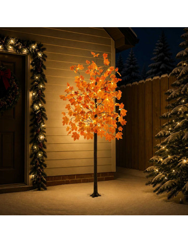 Albero di Natale in acero con LED Marrone 240 cm Plastica