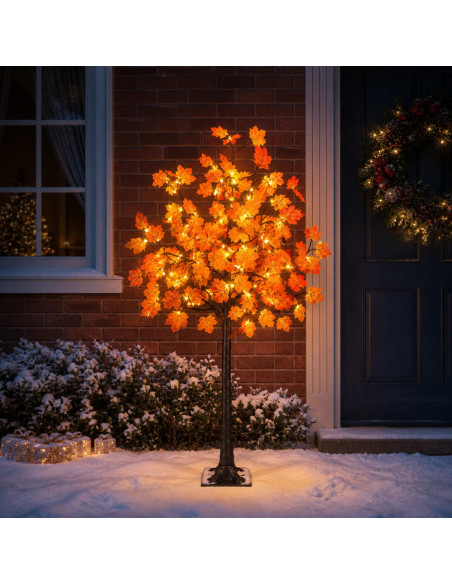 Albero di Natale in acero con LED Marrone 120 cm Plastica