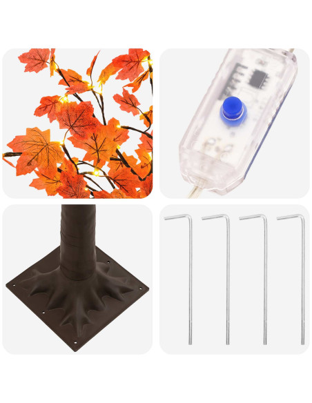 Albero di Natale in acero con LED Marrone 120 cm Plastica