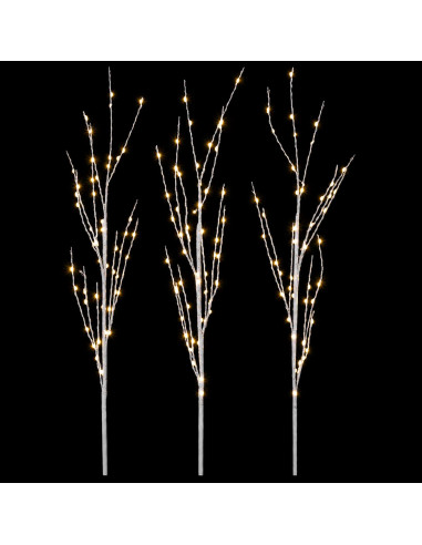 Rami di rame natalizi con LED 3 pz Bianco 62 cm Acciaio 165 LED