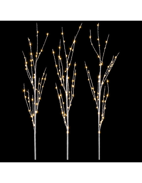 Rami di rame natalizi con LED 3 pz Bianco 62 cm Acciaio 165 LED