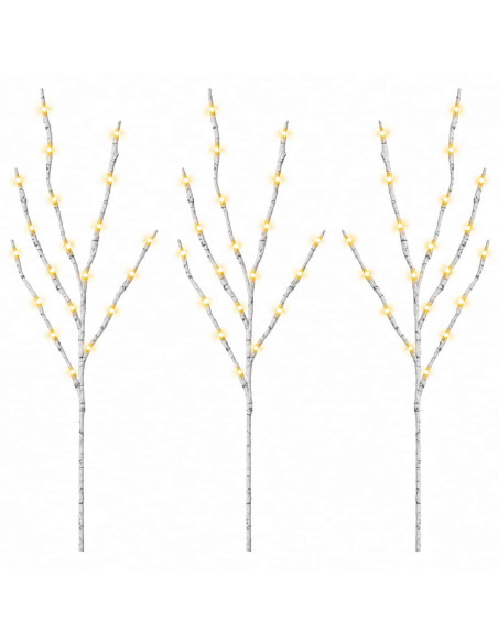 Rami di rame natalizi con LED 3 pz Bianco 62 cm Acciaio 60 LED