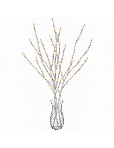 Rami di rame natalizi con LED 3 pz Bianco 62 cm Acciaio 60 LED