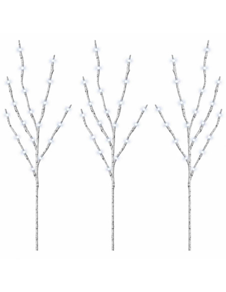 Rami di rame natalizi con LED 3 pz Bianco 62 cm Acciaio 60 LED