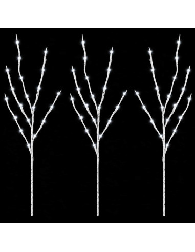 Rami di rame natalizi con LED 3 pz Bianco 62 cm Acciaio 60 LED