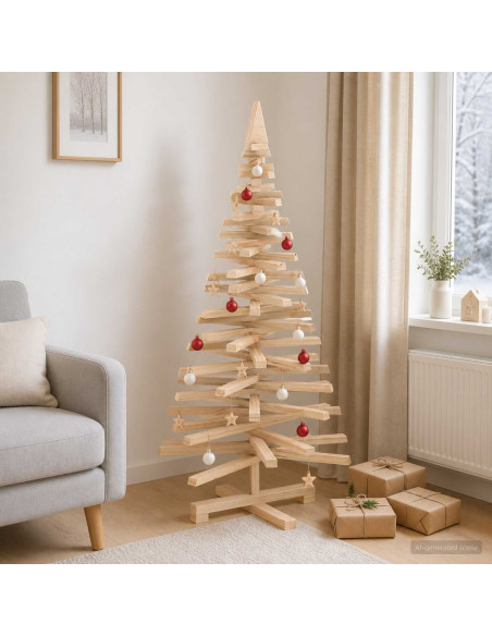 Albero di Natale in legno KOTKA 120 cm Legno Massello di Pino
