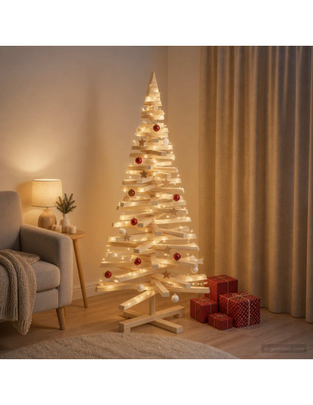 Albero di Natale in legno KOTKA 120 cm Legno Massello di Pino