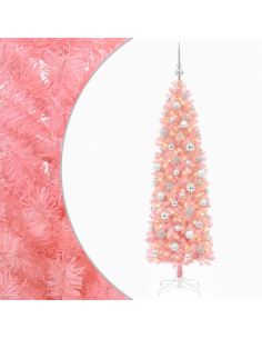 Albero di Natale Artificiale Slim con Palline 180 cm 300 LED
