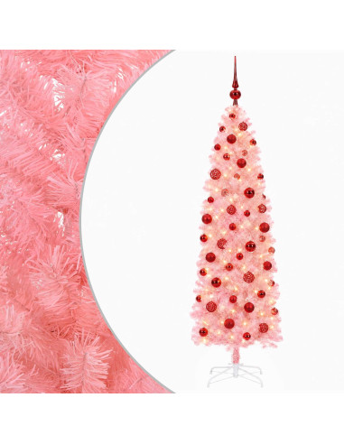 Albero di Natale artificiale slim con palline 240 cm 300 LED