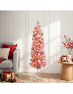 Albero di Natale artificiale slim con palline 120 cm 150 LED