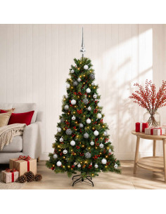 Albero di Natale artificiale con palline 120 cm 150 LED