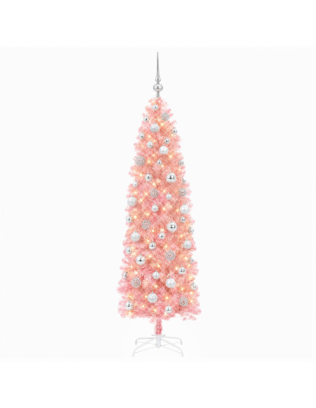 Albero di Natale Artificiale Slim con Palline 180 cm 300 LED