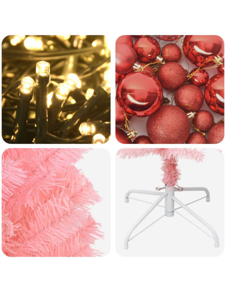 Albero di Natale artificiale sottile con palline 180 cm 300 LED