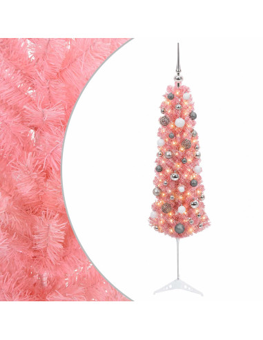 Albero di Natale artificiale slim con palline 120 cm 150 LED