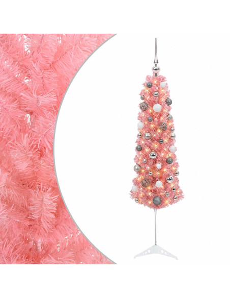 Albero di Natale artificiale slim con palline 120 cm 150 LED