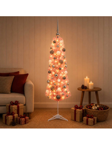 Albero di Natale artificiale slim con palline 120 cm 150 LED
